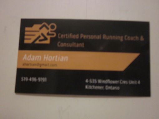 Adam Hortian Business Card - Personal Running Coach; ahortian@gmail.com 